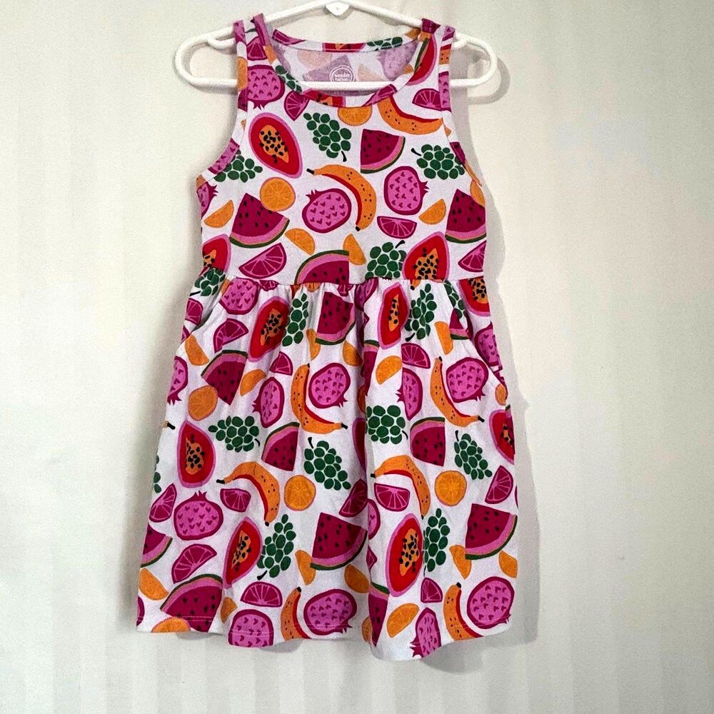Wonder Nation Girls Size XS (4/5) Fruit Print Summer Dress Pockets EUC